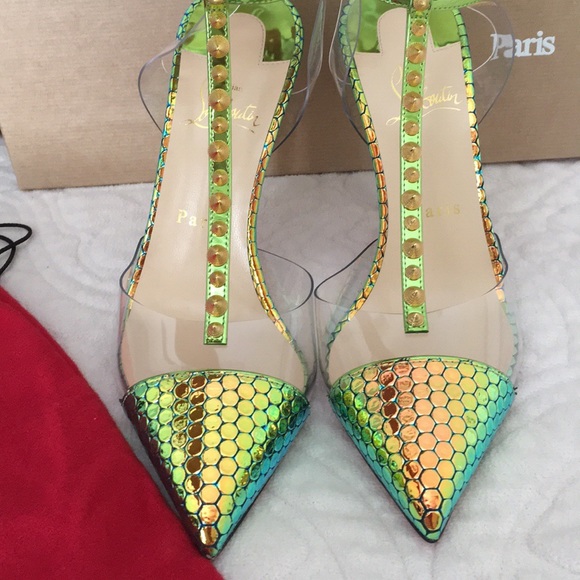 (SOLD) NWOT, Christian Louboutin Nosy Spikes Green - Picture 2 of 8
